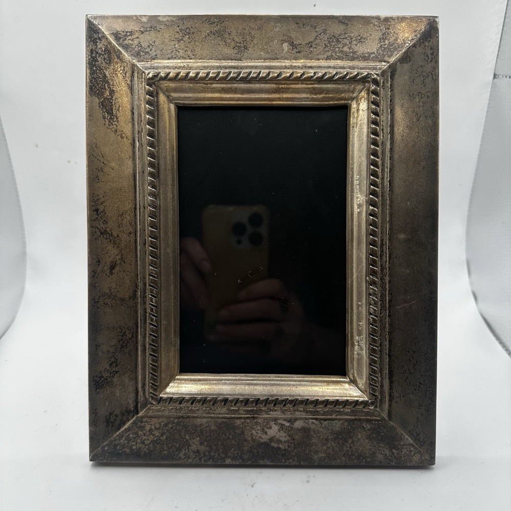 Pottery Barn Distressed Silver Metal' Photo Frame 5 x 7 Braided Inner Border‎